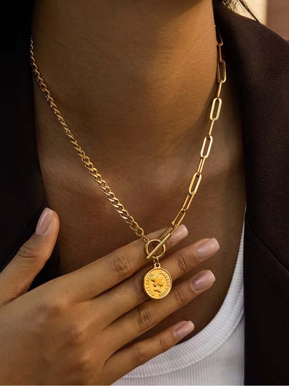 18K Gold Plated Coin Pendant Necklace - Picture 8 of 9